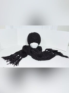 Y2K La Fiorentina Brown Metallic Chunky Knit Beanie Scarf Set OS